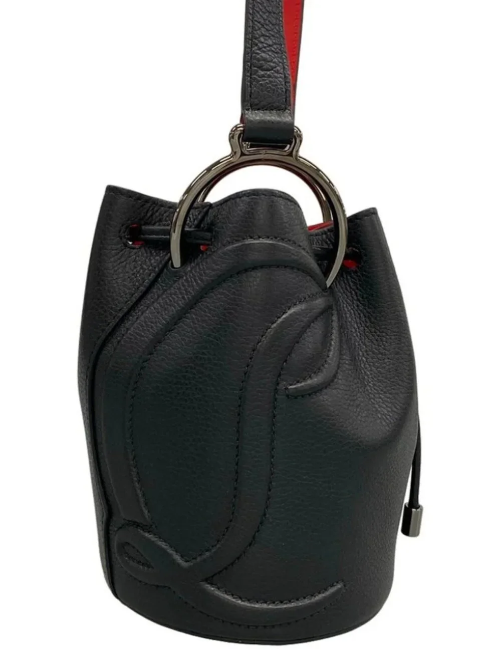 CHRISTIAN LOUBOUTIN BY MY SIDE Black Red Leather Shoulder Bag
